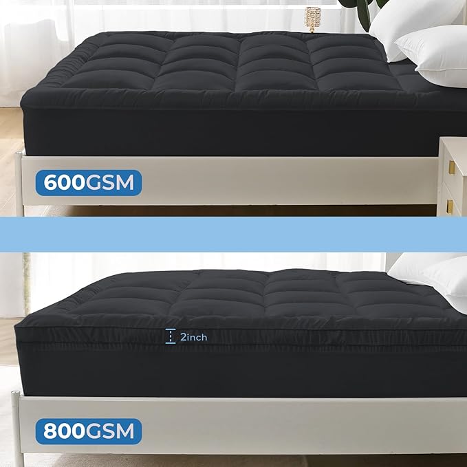 YUGYVOB Twin Mattress Topper - 800GSM Extra Thick Cooling & Breathable Mattress Pad with Deep Pocket 8"-21" & Soft Down Alternative Filling, Grey