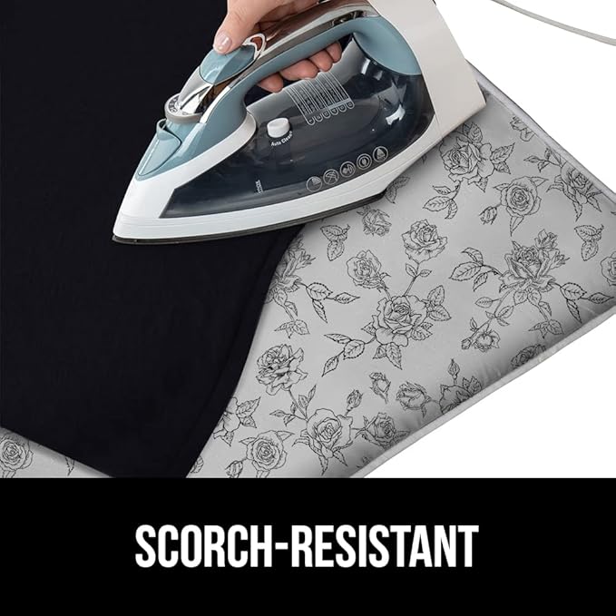 GORILLA GRIP Ironing Mat, Portable Iron Pad, Magnetic Cover and Padding for Top of Washer, Dryer, Tabletop, Countertop, Silicone Coating and Scorch Resistant, Travel Size 28x24, Gray Floral