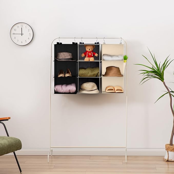 Hanging Closet Organizer, 3-Shelf Closet Hanging Storage Shelves, Beige