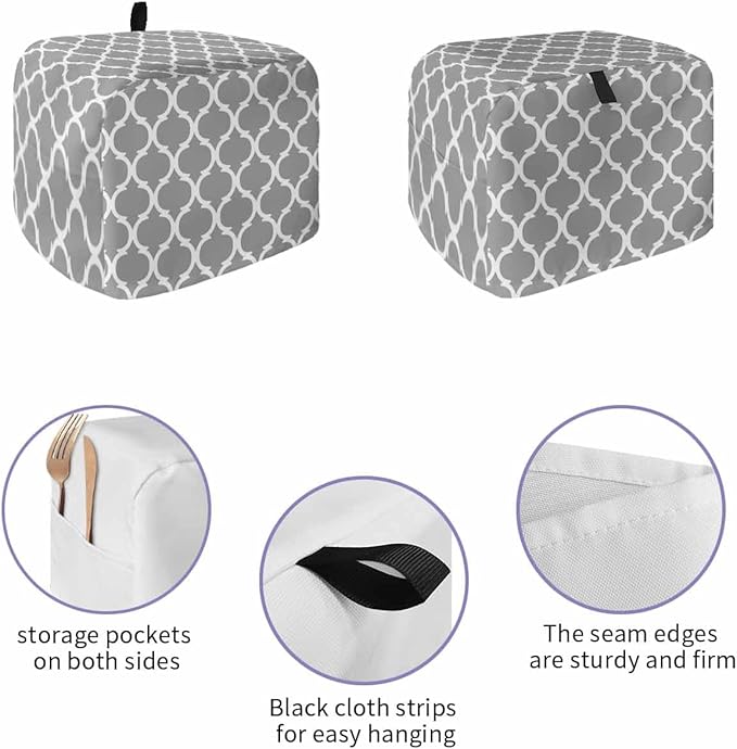 Toaster Cover 4 Slice Moroccan Lattice Toaster Oven Cover with Pockets Grey Geometric Classic Dustproof Bakeware Protector Small Kitchen Appliance Dust Covers and Fingerprint Protection for Women