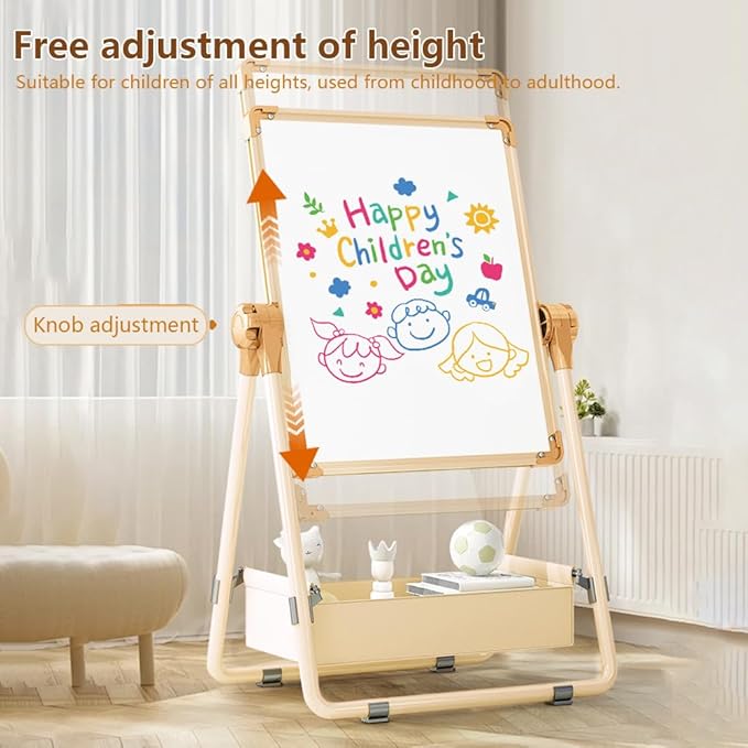 Adjustable Kids Drawing Easel with Magnetic Whiteboard&Chalkboard Double Sided Drawing Board Easy to Clean 360 ° Rotating, Ideal Christmas Gift for Children 36+ Months（50"X22.8"）