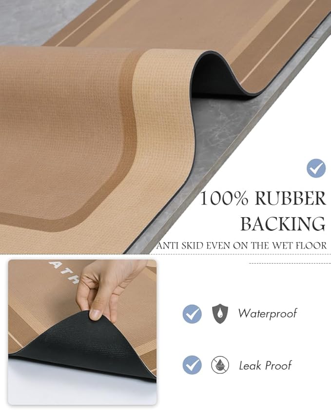 MontVoo-Bath Mat-Bathroom Mat Rug Non Slip Super Absorbent Stain Resistant Quick Dry Thin Bathroom Rug-Bath Mats for Bathroom Floor Bathtub Vanity-Bathmat Bath Rug Easy Care 17"x35" Brown