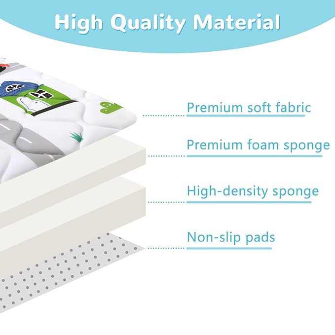 Baby Play Mat for Floor 50 * 50 inch, Extra Thick Soft Cushioning Foam Mat for Kids, Non Slip & Washable Crawling Mat for Toddler, Padded Play Mat for Baby Tummy Time