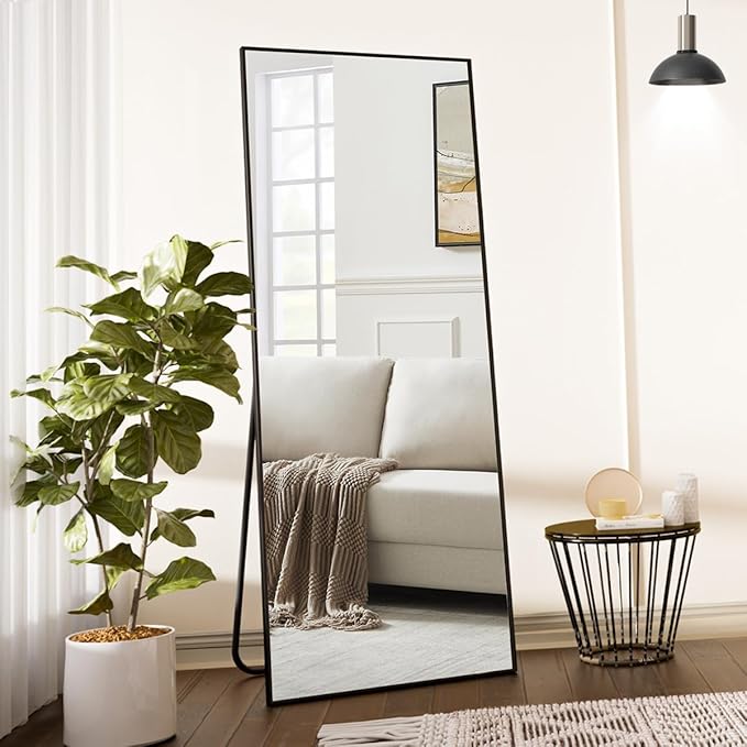 Koonmi 64"x21" Floor Mirror Full Length, Bedroom Floor Body Mirror with Stand, Black Mirror, Leaning, Standing or Hanging Horizontally/Vertically