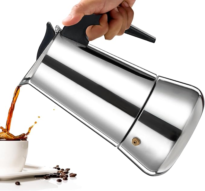 2 Cup Moka Pot Percolator Italian Coffee Maker 100ml Stovetop Espresso Mocha Stainless Steel Greca Coffee Maker Classic Cafe Makers Suitable for Induction Cookers Ceramic Stoves Tummy