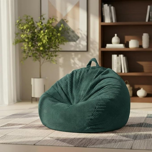 Stuffed Animal Storage Bean Bag Chair Cover, Cover Only (No Filler), Corduroy Toy Organizer Floor Cushion Seat, 48 in/120 cm Slipcover for Teens & Adults,Green