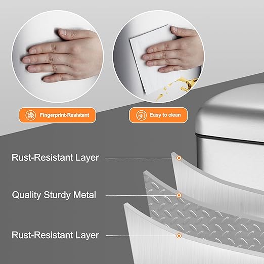 30 Liter/8 Gallon Kitchen Trash Can, Fingerprint-Proof Stainless Steel Garbage Can with Soft Close Lid, Foot Pedal, Removable Inner Bucket for Home, Office, Bedroom, Bathroom, Silver