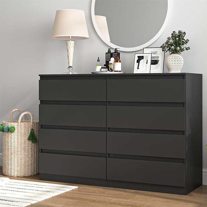 Black Dresser for Bedroom,Modern Large 8 Drawer Dresser with Deep Drawer,Wide Storage Chest of Drawer, Bedroom Storage Furniture,TV Stand for Living Room