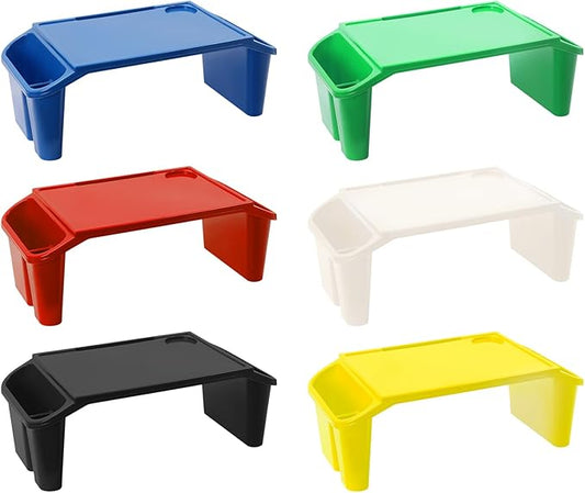6 Pcs Kids Lap Desk Tray, Plastic Breakfast Lap Desk Trays with Side Pockets and Slot, Portable Lap Table Snack Tray for Eating, Writing, Drawing, Game, 19.69" L x 9.84" W x 7.1" H (6 Colors)