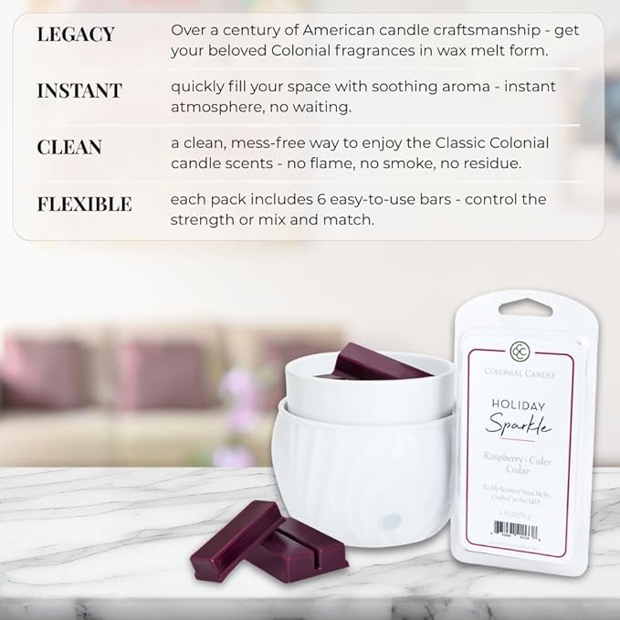 Colonial Candle Holiday Sparkle Scented Wax Melts, Wax Melt Warmer Cubes, Long Lasting Scented Wax Warmer Cubes, 4 Pack, 6 Cubes Each - Made in The USA