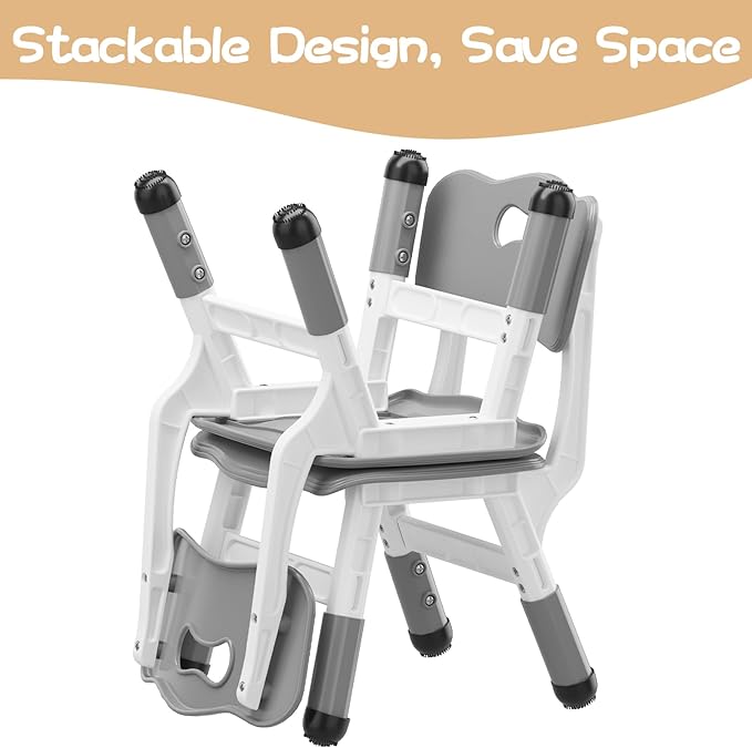 Kids Chair, 3 Level Height Adjustable Kid Chair, Plastic Toddler Chairs for Children Boys Girls Age 2-6, Suitable for Home Family Classroom Nursery Indoor Use (2 Pack, Grey)