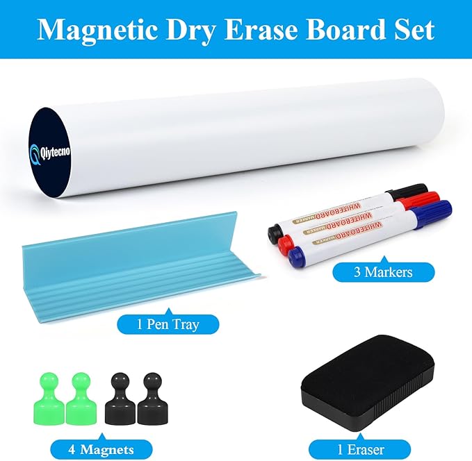 White Board Sticker Adhesive Backing, 12" x 16" Magnetic Dry Erase Board Contact Paper Stick on Wall, Whiteboard Sheet for Teacher Kids Classroom, Include Markers, Eraser with Magnet