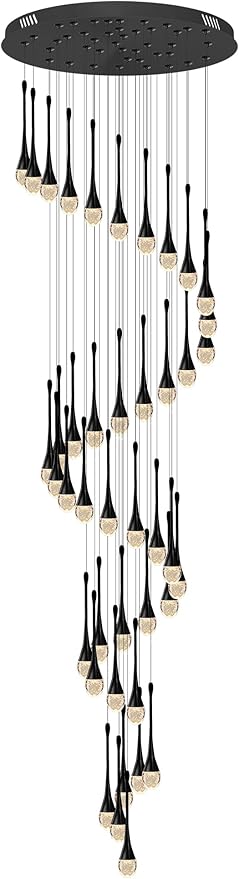 Staircase Chandelier 42-Lights Crystal Ceiling Lights Adjustable Length 197inches Large Chandeliers for High Ceilings, Entryway Lighting Fixture Black