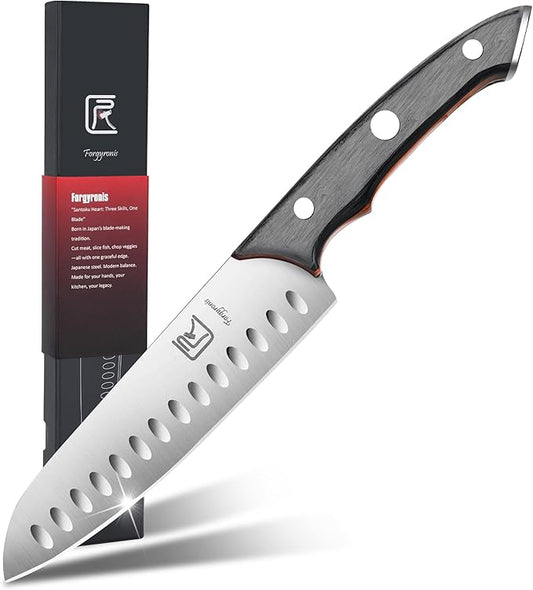 Santoku Chef Knife, 7 Inch Kitchen Knife, Ergonomic Non Slip Thumb Grip,Ultra Sharp Cutting Knife, Forged From Japanese Steel, Professional Cooking Knife For Cutting Meat And Vegetables.