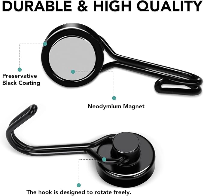 MIKEDE Strong Magnetic Hooks, 40LBS Black Swivel Swing Magnetic Hooks Heavy Duty, Rare Earth Magnets with Hooks for Fridge, Magnetic Grill Hooks for Cruise Cabins, Hanging, Kitchen - 28 Pack