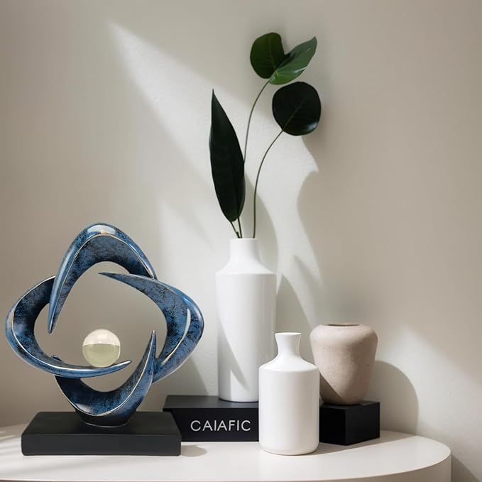 Modern Home Decor Abstract Decorative Sculpture Decorations for Living Room Dining Room Office, Resin Art Statues Coffee Table Bookshelf Decor Accents (Blue)