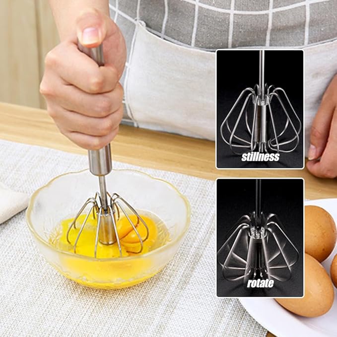 2025 Upgrade Stainless Steel Egg Whisk, Semi-Automatic Hand Push Mixer Stirrer Whisk Blender, Stainless Steel Whisks Blender for Blending, Beating & Stirring (14inch)