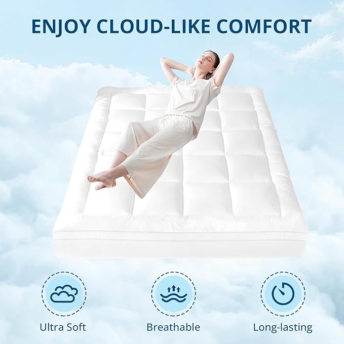 YUGYVOB Mattress Pad Extra Thick, Cooling, and Breathable Twin XL Mattress Topper 8-21" Deep Pocket Soft Down Alternative Fill