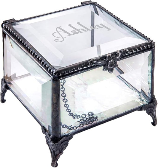 Personalized Engraved Jewelry Box Decorative Vanity Display Stained Glass Keepsake -J Devlin Box EB217-1 (Clear Beveled)