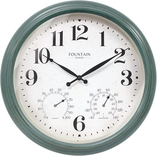 Maison in/Outdoor Clock with Thermometer, 2 in One Weather Station (Weather Thermometer/Wall Decoration) (Aged Teal, 18 inch)