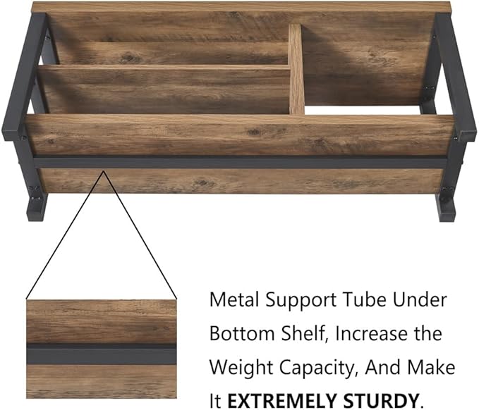 FOLUBAN Shoe Bench for Entryway, Wood and Metal Indoor Bench with Shoe Storage and Seating for Bedroom, Hallway, Living Room, Rustic Oak, 43.3 Inch