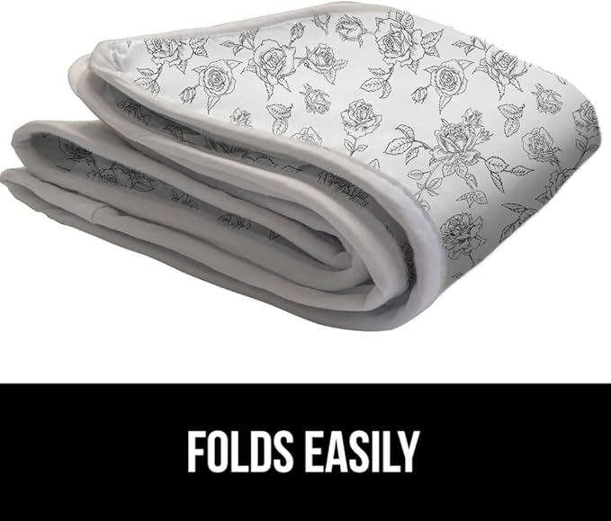 GORILLA GRIP Ironing Mat, Portable Iron Pad, Magnetic Cover and Padding for Top of Washer, Dryer, Tabletop, Countertop, Silicone Coating and Scorch Resistant, Travel Size 28x24, Gray Floral
