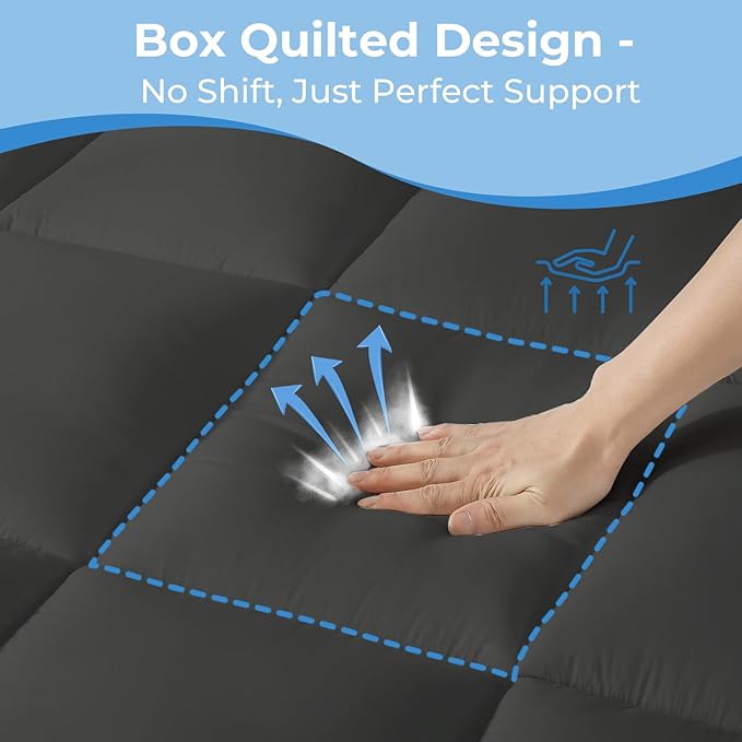 YUGYVOB Twin Mattress Topper - 800GSM Extra Thick Cooling & Breathable Mattress Pad with Deep Pocket 8"-21" & Soft Down Alternative Filling, Grey