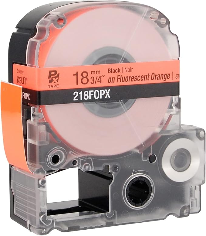 Epson LABELWORKS 218FOPX Genuine PET (Polyester) Tape Cartridge - Black on Fluorescent Orange Label Maker Tape - 3/4" (18MM) Wide, 30'
