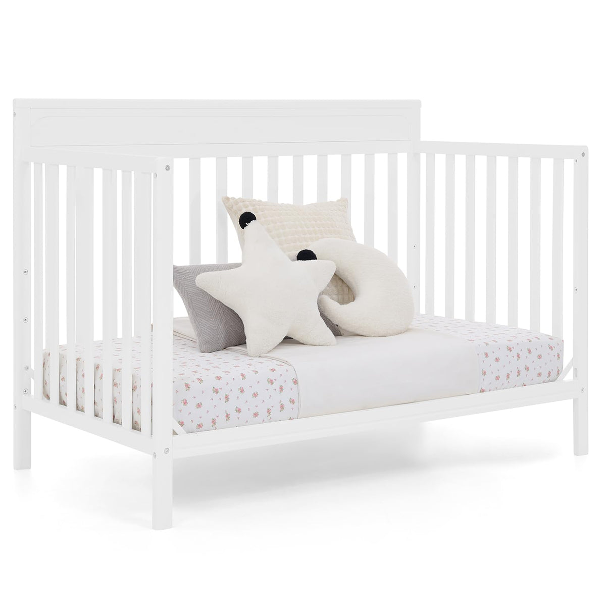 Delta Children Isabelle 6-in-1 Convertible Crib, Converts to Toddler Bed, Daybed, Sofa & Full Bed with/Without Footbaord, Greenguard Gold Certified, Mattress Heights, Bianca White