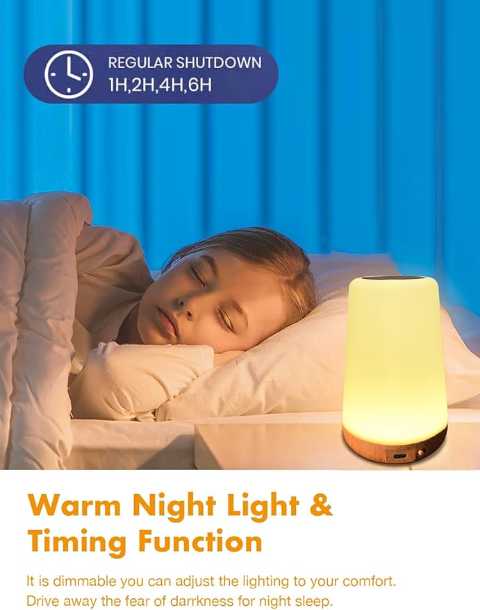 TLAOTNIY Baby Night Light, Dimmable Touch Lamp for Nursery, Portable Rechargeable Bedside Table Lamp for Bedroom, 5 Brightness&13 RGB Colors, Night Lamp for Kids Living Room Bathroom Hallways 2Pack