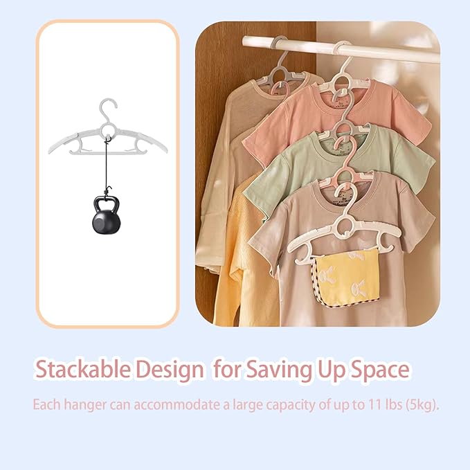 ManGotree Baby Hangers for Nursery Closet, 11''-14.5'' Adjustable Non-Slip Kids Hangers, Space Saving Stackable Plastic Hanger for Baby Toddler Children Kids Teen (10 Pack, Grey)