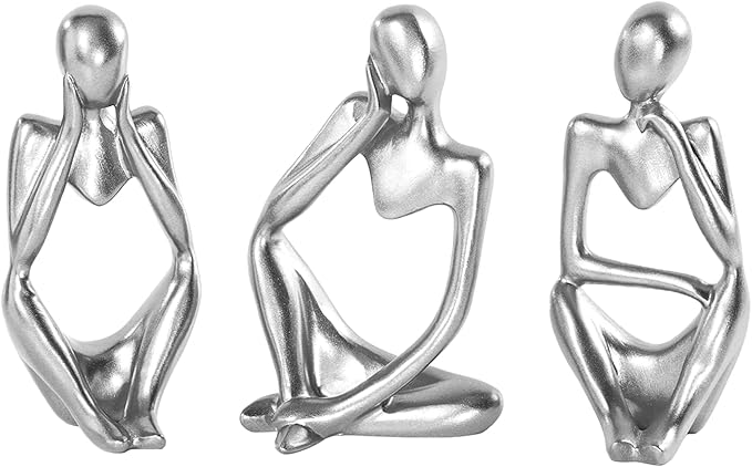 Thinker Statue Gold Decor Abstract Art Sculpture, Golden Resin Collectible Figurines for Home Living Room Office Shelf Decoration,Great Gifts Ideas (Silver)