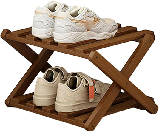 YYW Bamboo Shoe Rack for Entryway,Installation-Free and Foldable Vertical Shoe Storage Organizer,Free Standing Shoe Racks Shelf Closet Shoe Organizer for Living Room (Tawny-2 Layers)