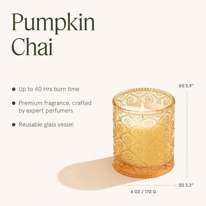 LA Jolie Muse Fall Candles, Pumpkin Chai Scented Candle, Natural Soy Candle, Autumn Candle Gift, Luxury Candles Gifts for Women & Men, House Warming Gift