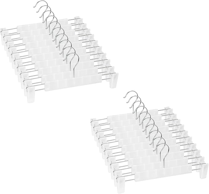 Skirt Hangers，Pants Hangers with Clips，360 ° Swivel Hooks Space Saving Hangers for Pants, Skirts, Clothes, Jeans (20Pack, Translucent)