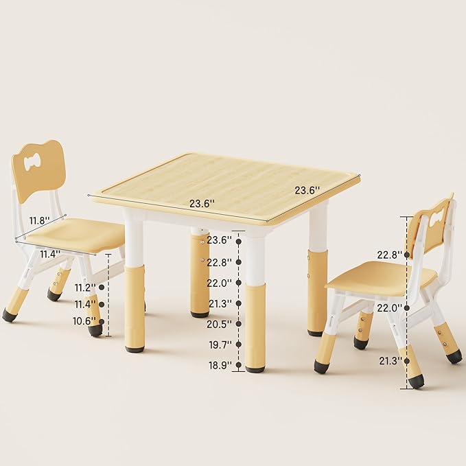 Brelley Kids Table and 2 Chairs Set, Height Adjustable Toddler Desk and Chair Set, Graffiti Desktop, Classroom/Daycare/Home, Children Multi-Activity Table for Ages 2-8