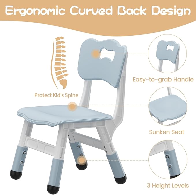 GAOMON Kids Chair, 3 Level Height Adjustable Kid Chair, Plastic Toddler Chairs for Children Boys Girls Age 2-6, Suitable for Home Family Classroom Nursery Indoor Use (2 Pack, Grayish Blue)