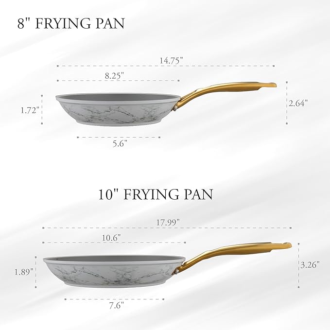 Frying Pan Nonstick, 10 Inch Skillet Easy to Clean, Kitchen Fry Pan without PTFE & PFOA, Compatible with All Stovetops, Lightweight and Durable, Marble White