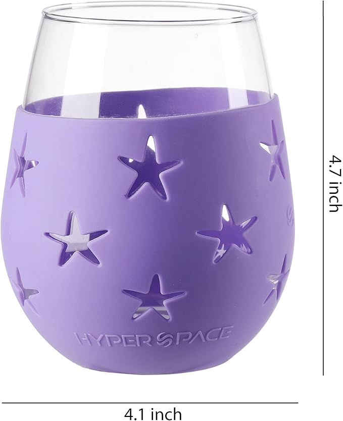 Hyperspace 20 OZ Stemless Wine Glass, Beverage Glass with Protective Silicone Sleeve (4COLOR ASST Star)