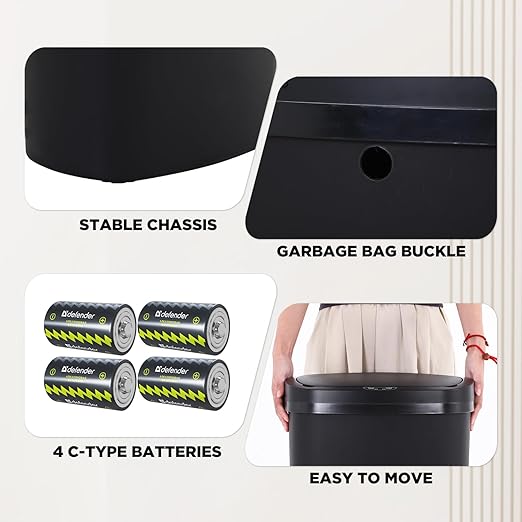 PayLessHere 13 Gallon Trash Can Kitchen Trash Can Automatic Garbage Can with Lid Touch Free High-Capacity Motion Sensor for Kitchen Bedroom Bathroom Office Wateproof Trash Bin (1, Black)