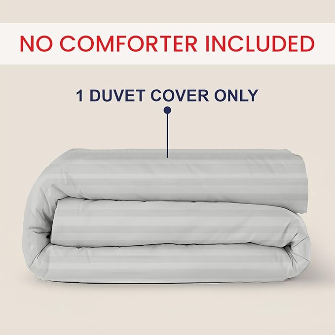 Kotton Culture 1 Pc Queen Size Duvet Cover Only -100% Egyptian Cotton Sateen 600 TC Ultra Soft Premium Durable Comforter Cover Zipper Closure & Corner Ties (Striped Silver, Queen/Full 90" X 90")