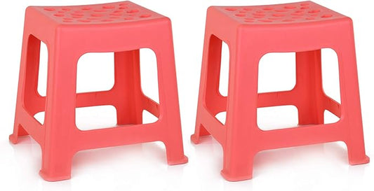 Mintra Home Light Duty Plastic Stools 2pk (12.5in Height, Coral)