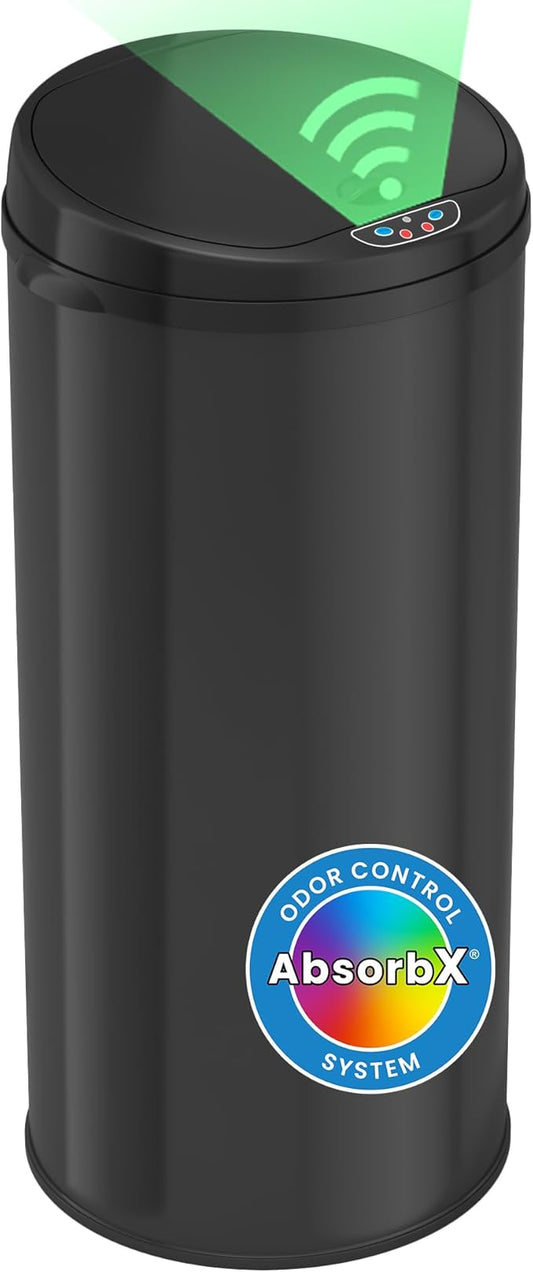 iTouchless 13 Gallon Automatic Trash Can with Odor Control System – Black Round Kitchen Sensor Garbage Bin for Kitchen or Office