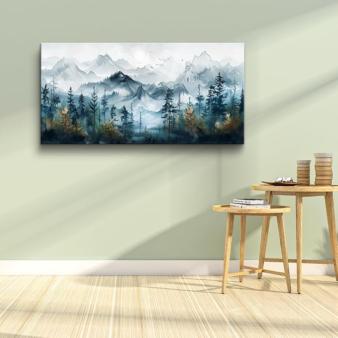 FUHAIHUA Wall Decorations For Living Room Canvas Wall Art For Bedroom Office Wall Decor Hotel Room Mural Misty Forests Trees Paintings Ink Landscape Pictures Artwork Modern Home Decor 20x40 In
