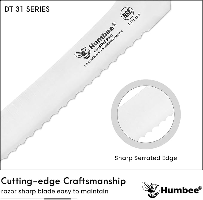 10-Inch Offset Serrated Bread Knife, Premium High Carbon Stainless Steel Blade Knife for Bread with Ergonomic Handle, NSF Certified, DT-31 Series, Black