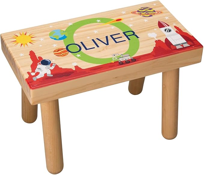 Custom Children’s Step Stool, Customized with Kid’s Name, Space Galaxy Design