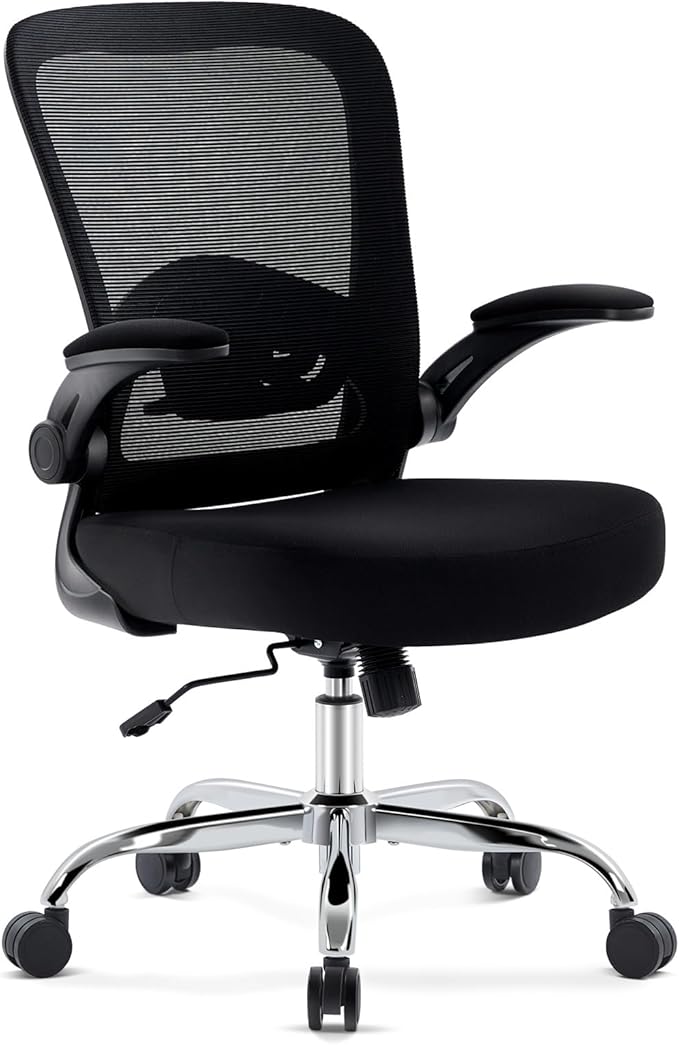 Office Chair,Ergonomic Desk Chair with Adjustable Lumbar Support, Mesh High Back Computer Chair with Flip-up Armrests,Rocking Tilt Rolling Swivel Executive Chair for Home Office Black