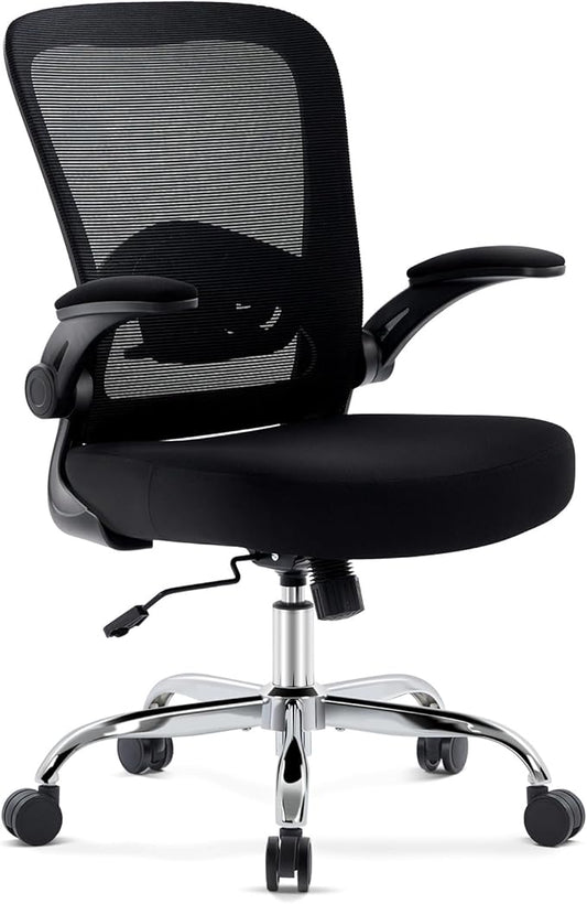 Office Chair,Ergonomic Desk Chair with Adjustable Lumbar Support, Mesh High Back Computer Chair with Flip-up Armrests,Rocking Tilt Rolling Swivel Executive Chair for Home Office Black