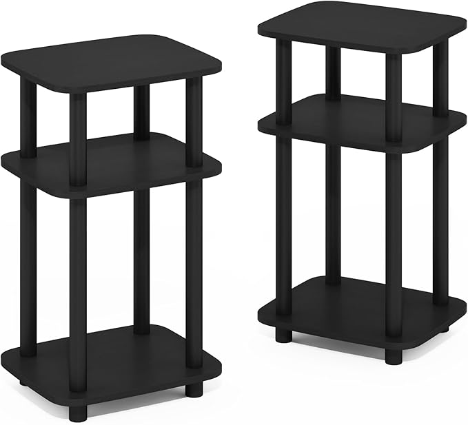 Furinno Just 3-Tier Turn-N-Tube Curve End Table, Side Table, 2-Pack, Americano/Black