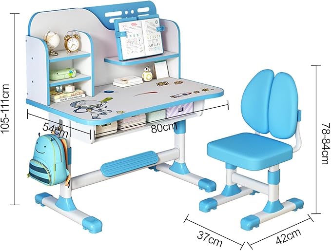 Kids Study Desk and Chair Set, Height Adjustable Kids Table and Chairs, Desk for Bedroom, Children School Study Writing Tables with Large Writing Board, Ideal Gifts for Boys Girls
